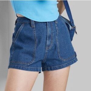 Women's Ultra High-Rise Cargo Utility Midi Denim Shorts - Wild Fab Sz 6